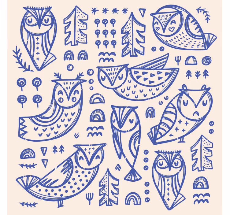 Bedroom roller blind with cute blue owl face design - TenStickers