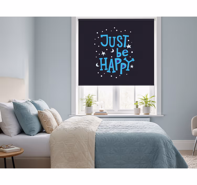 Bedroom roller blind just be happy in blue - TenStickers