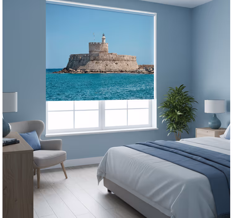 Bedroom roller blind colossal remains of rhodes - TenStickers