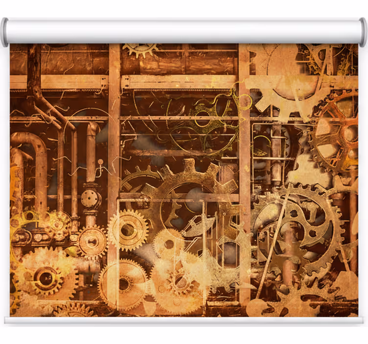 Bedroom roller blind retro 3d industrial pipes gold - TenStickers