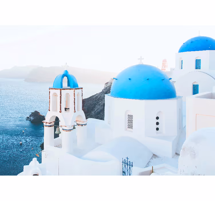 White roller blind santorini blue and white view - TenStickers