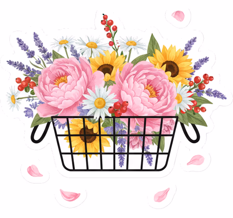 Living room roller blind floral basket design - TenStickers