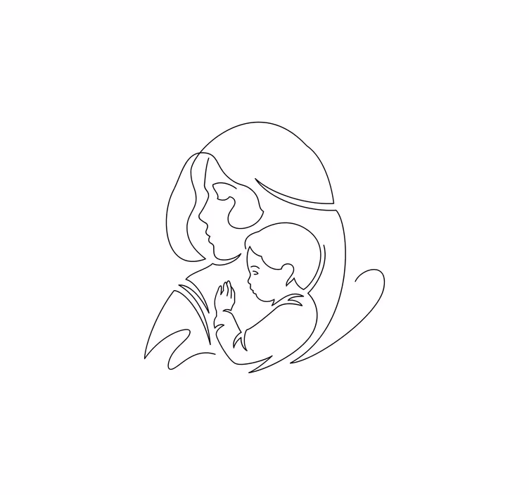 Living room roller blind mother and son line art - TenStickers