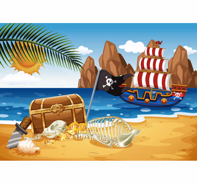 Kids roller blind treasure hunt ship mural - TenStickers