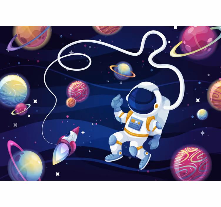 Kids roller blind astronaut and rocket mural - TenStickers