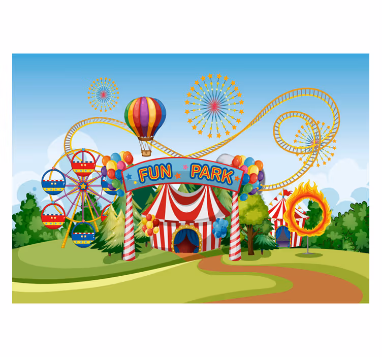 Kids roller blind colorful amusement park mural - TenStickers