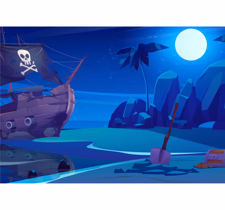 Kids roller blind cartoon pirate ship at night - TenStickers