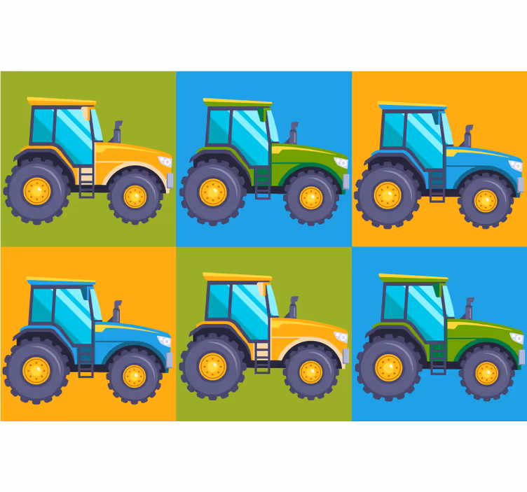 Kids roller blind multi-coloured tractor tiles - TenStickers