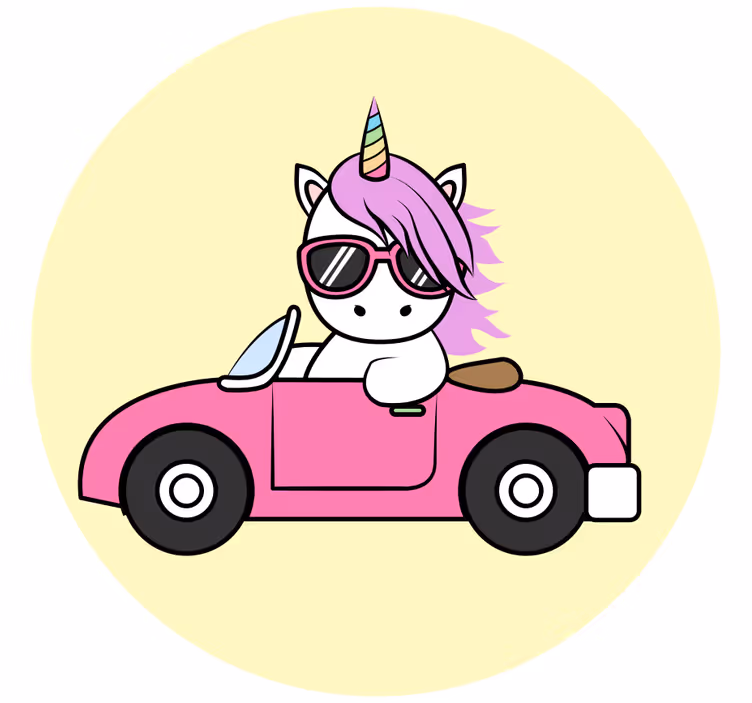 Kids roller blind cool unicorn driving - TenStickers