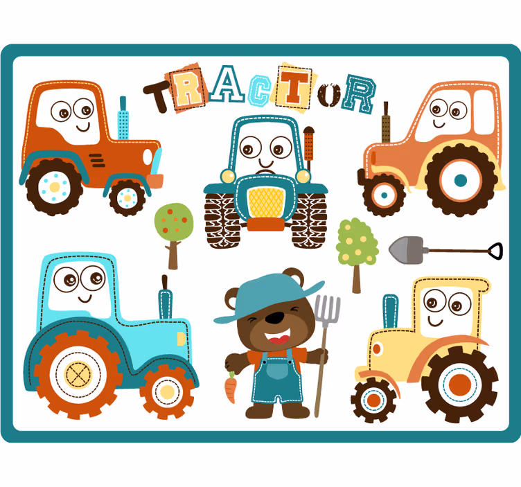 Kids roller blind smiling tractors - TenStickers