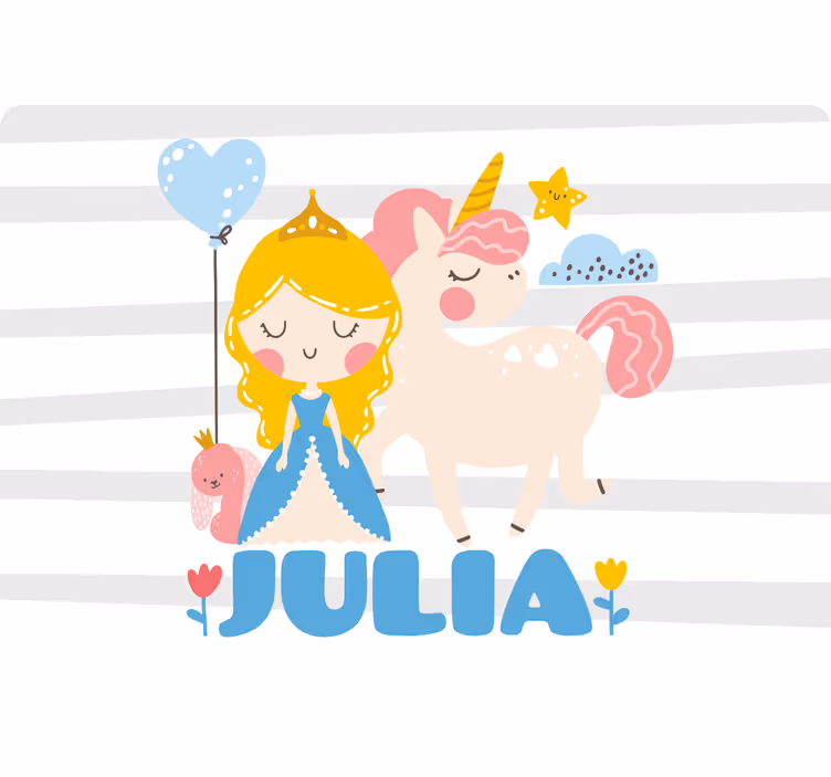 Kids roller blind with cartoon princes and unicorns - TenStickers