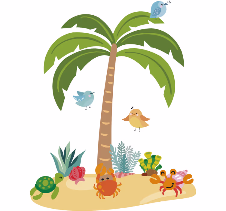 Kids roller blind palm tree and marine animals - TenStickers