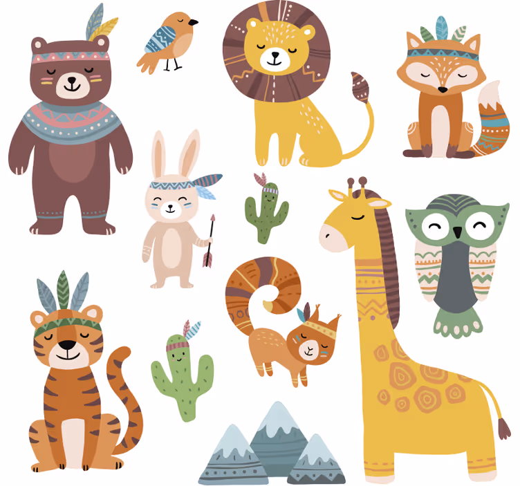 Kids roller blind with funny tribal animals - TenStickers