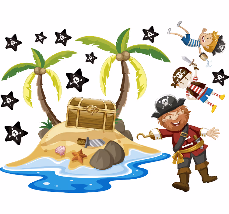 Kids roller blind pirates and palm trees - TenStickers