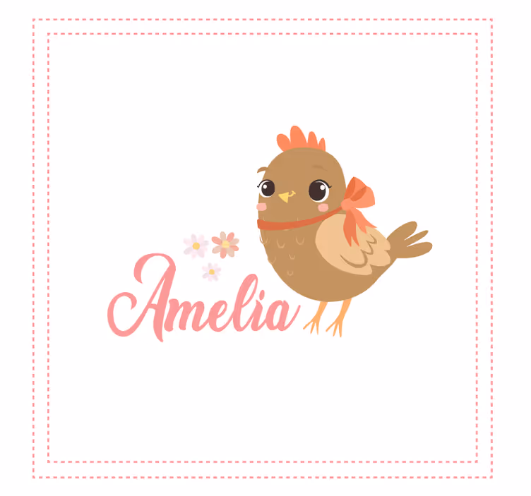 Kids roller blind chick with ribbon and name quadres 3 - TenStickers