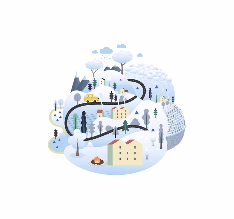Kids roller blind in grey village with mountains - TenStickers