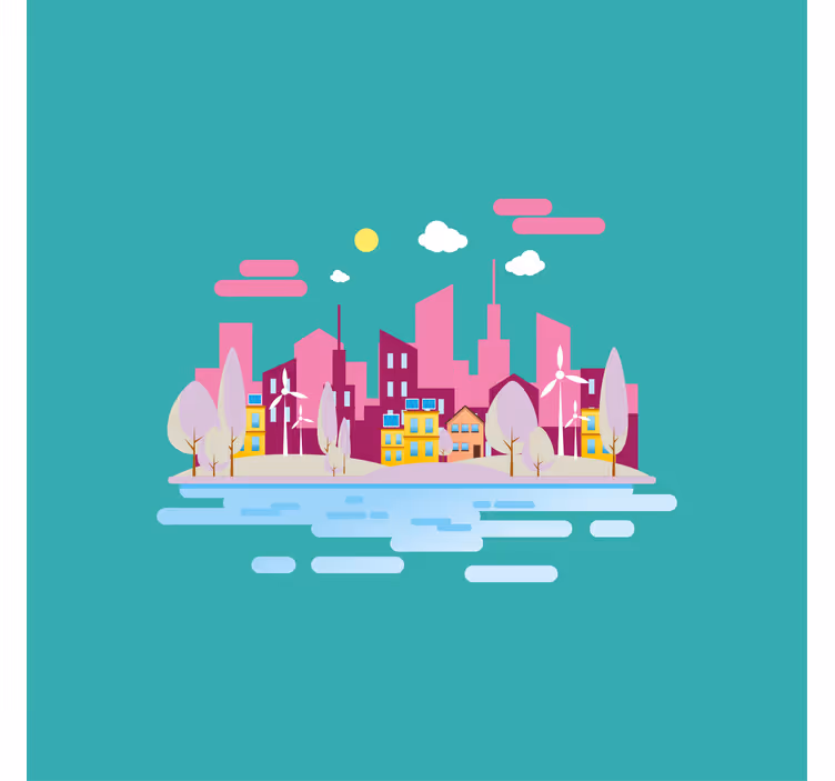 Kids roller blind pink city by the sea - TenStickers