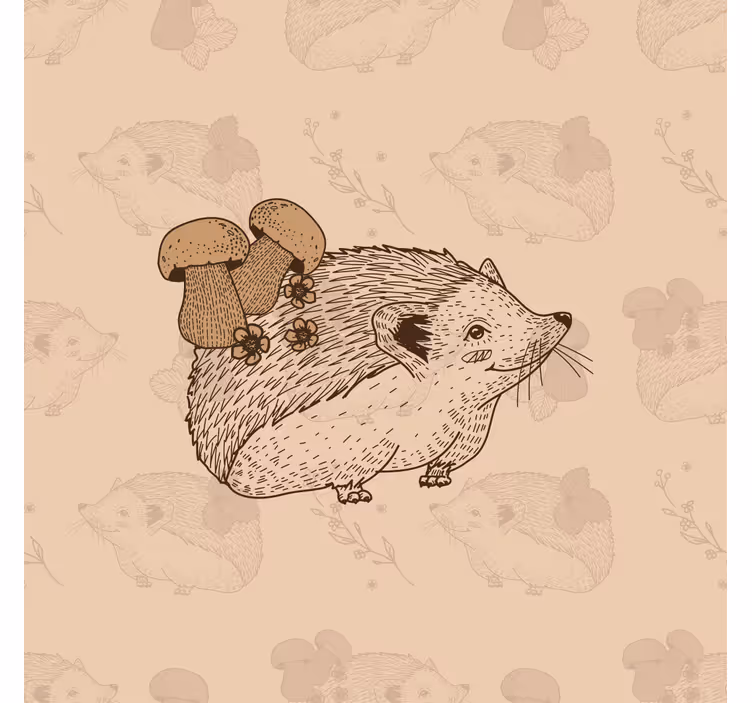 Kids roller blind sketch of cute baby hedgehog and mushrooms - TenStickers