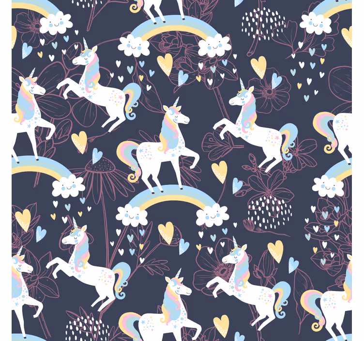 Kids roller blind pink unicorns floral dark design - TenStickers