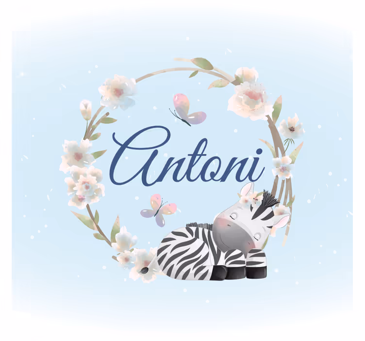 Cute animals zebra with name kids roller blind - TenStickers