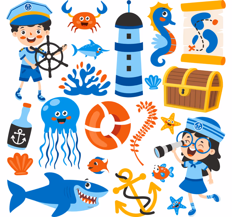 Kids roller blind pirate and sea life design - TenStickers