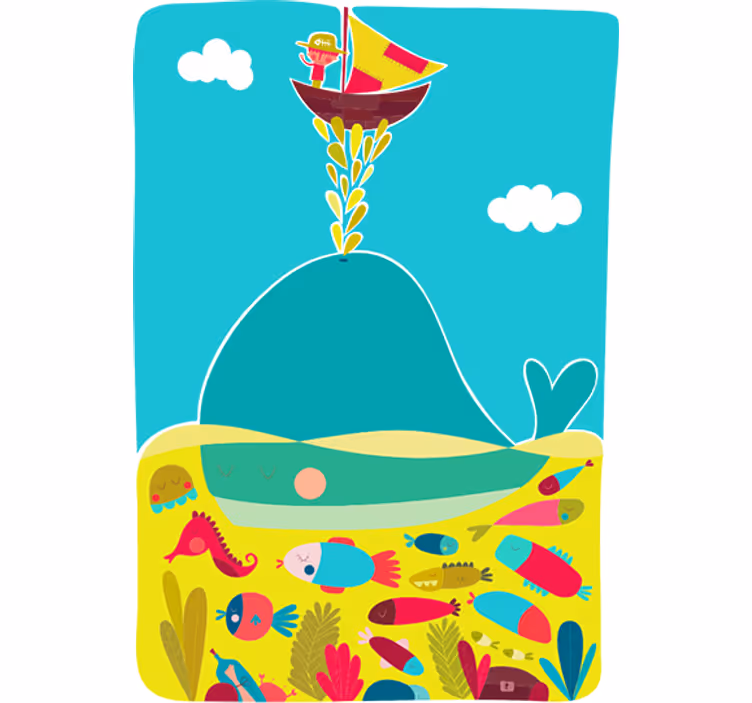 Kids roller blind whale mural design - TenStickers