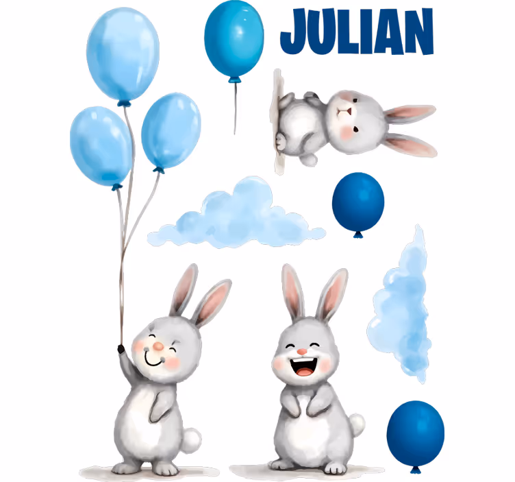 Kids roller blind with blue balloons and bunnies - TenStickers
