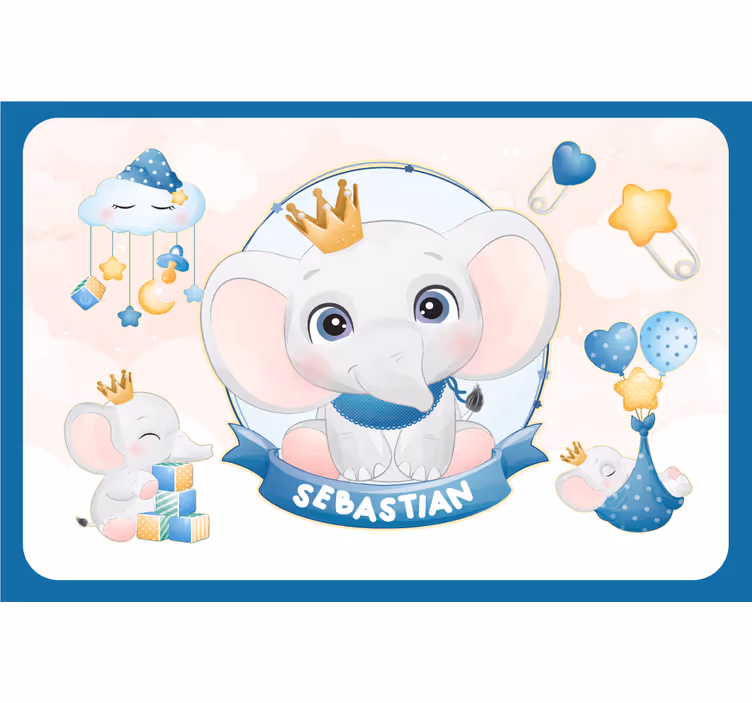 Kids roller blind cute elephant for boy with name - TenStickers