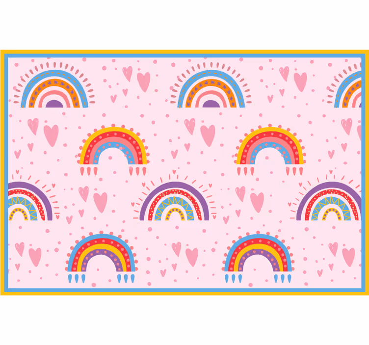 Kids roller blind with pink dots and colorful rainbows - TenStickers