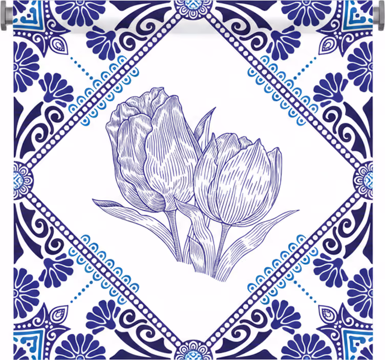 Kitchen roller blind with delft blue tulips - TenStickers