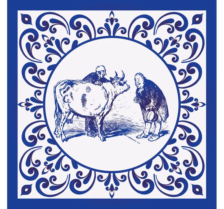 Kitchen roller blind featuring men and cow design - TenStickers