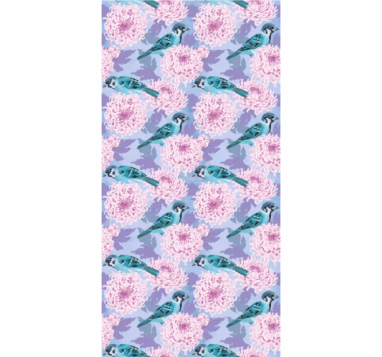 Kitchen roller blind with pink garden flowers and birds - TenStickers