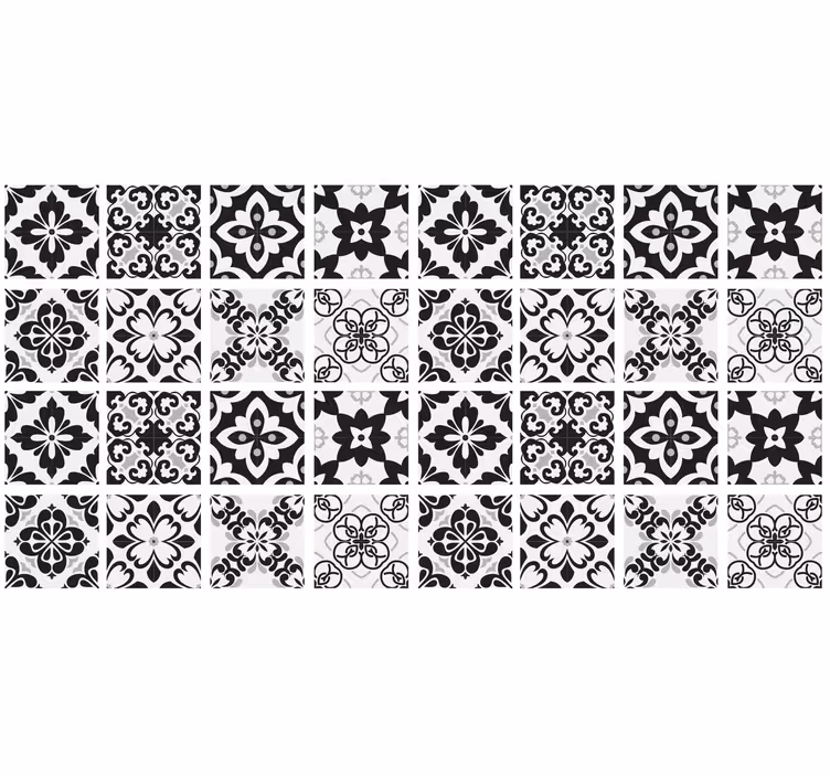 Kitchen roller blind black and white tiles - TenStickers