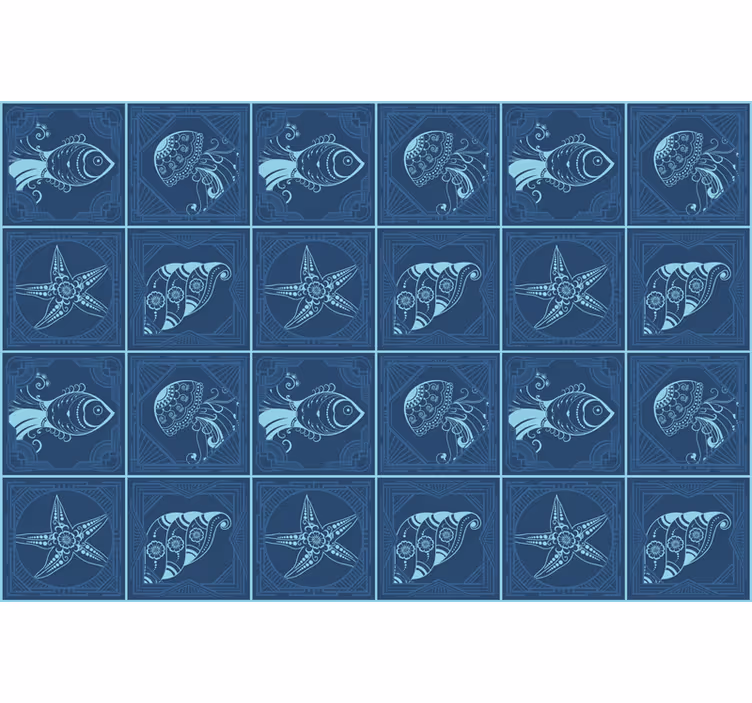 Blue roller blind ornamental sea life tiles - TenStickers