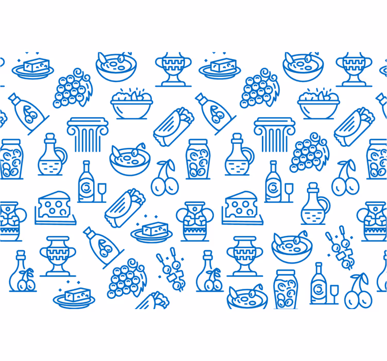 Blue roller blind with greek food motifs - TenStickers