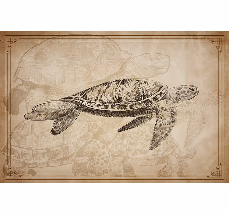 Beige roller blind with assorted hand drawn turtles - TenStickers