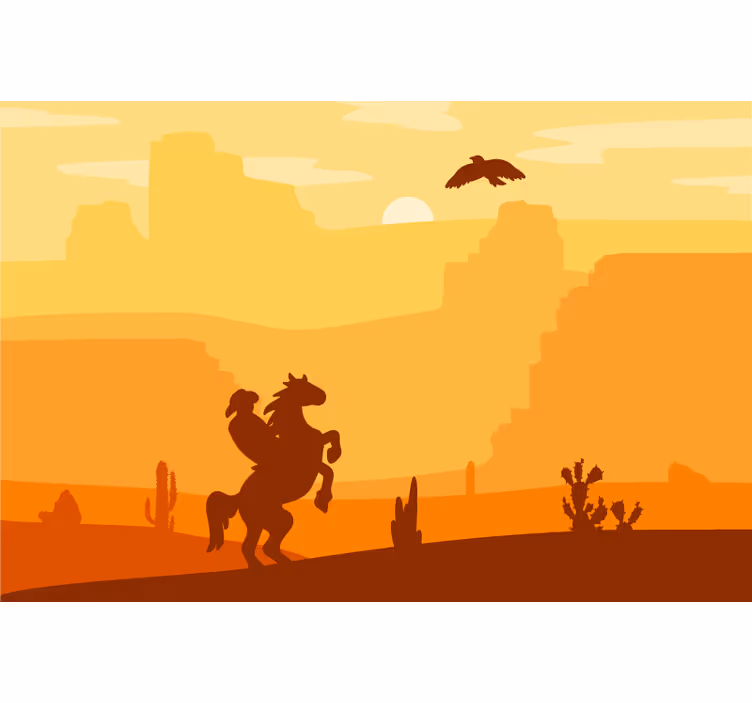 Orange roller blind cowboy landscape - TenStickers