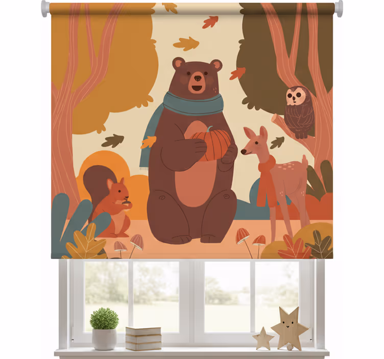 Kids roller blind happy animals in autumn forest - TenStickers