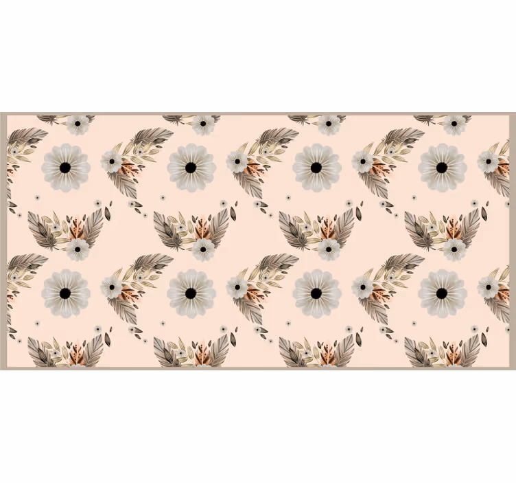 Beige roller blind with pink and black floral design - TenStickers