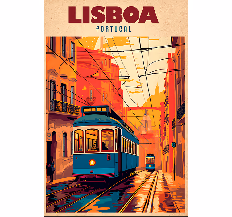 Vintage roller blind lisbon tram design - TenStickers