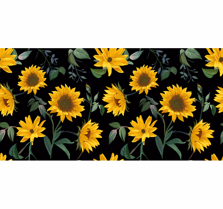 Black roller blind sunflowers on black background - TenStickers