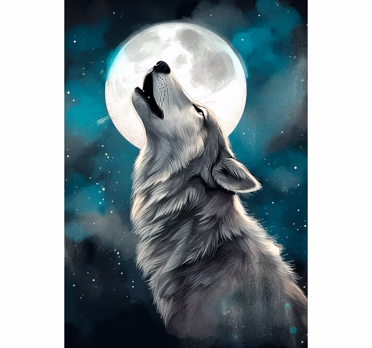 Teenage roller blind wolf howling at night - TenStickers