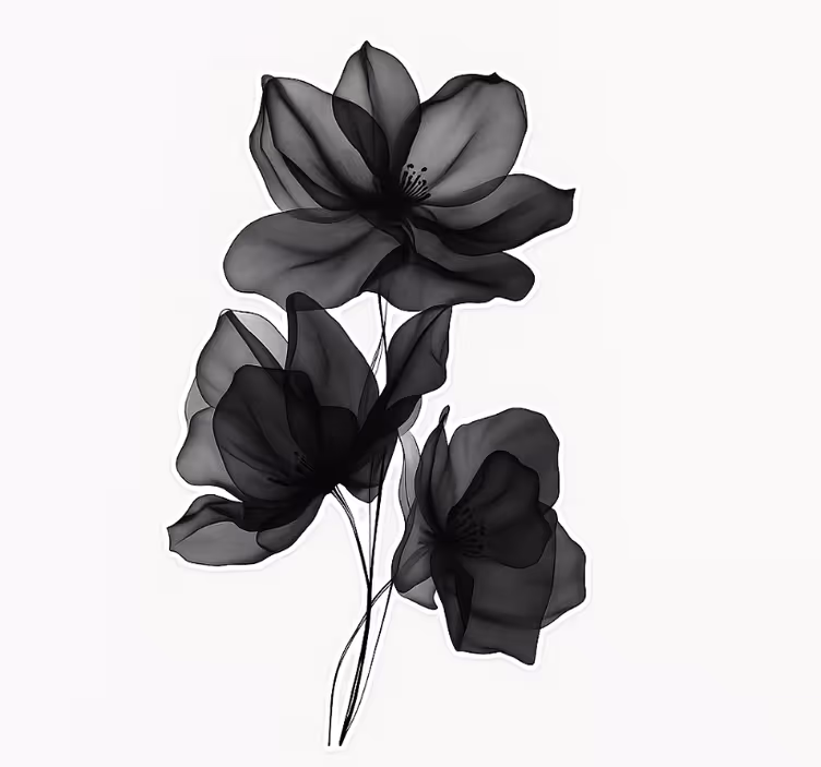 Floral roller blind black translucent flowers - TenStickers