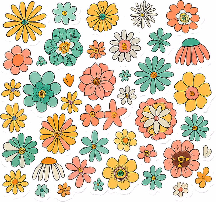 Floral roller blind colorful retro 70s floral design - TenStickers