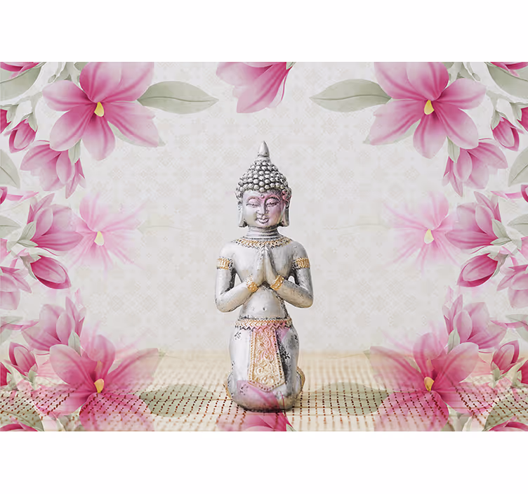 Zen roller blind buddha and magnolia wallpaper - TenStickers