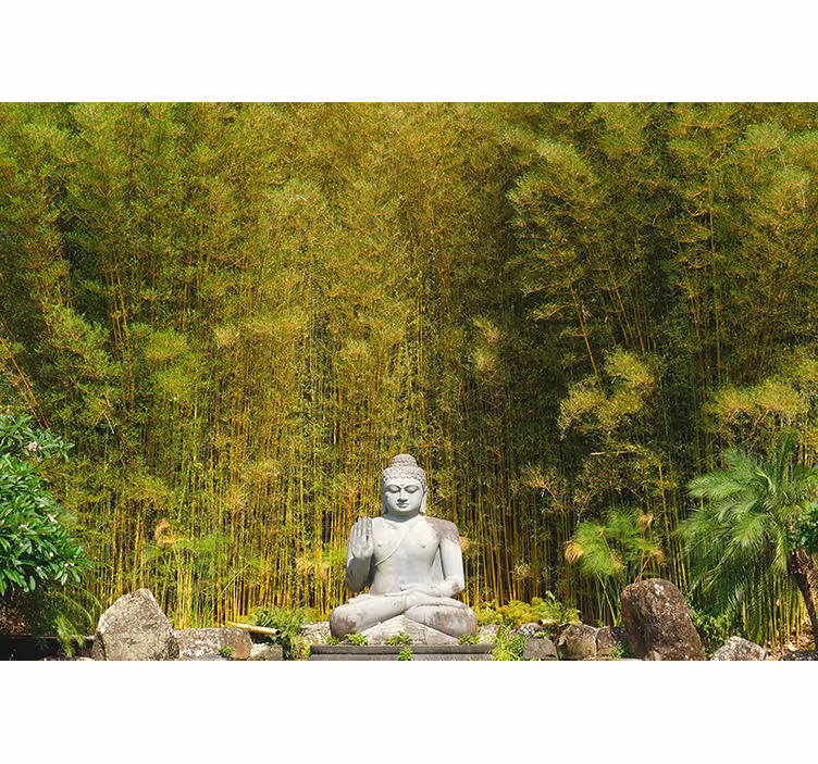Zen roller blind gray buddha gazing at greenery - TenStickers