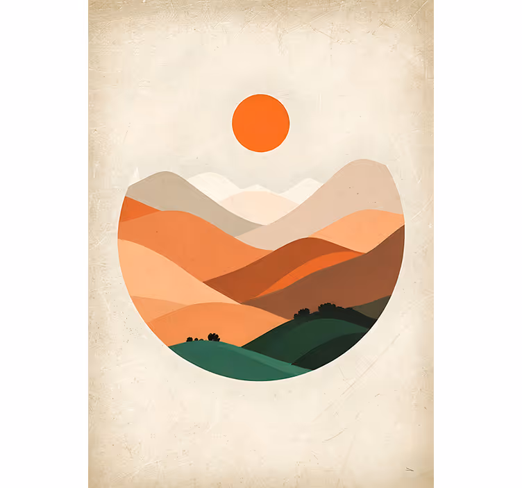 Orange roller blind sun over the mountains - TenStickers