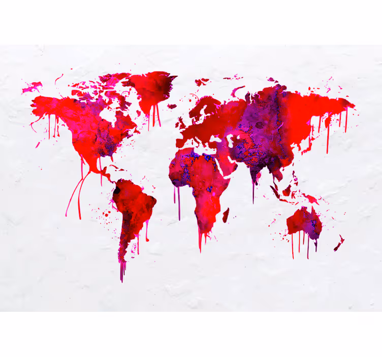 Red roller blind with red watercolor world map - TenStickers