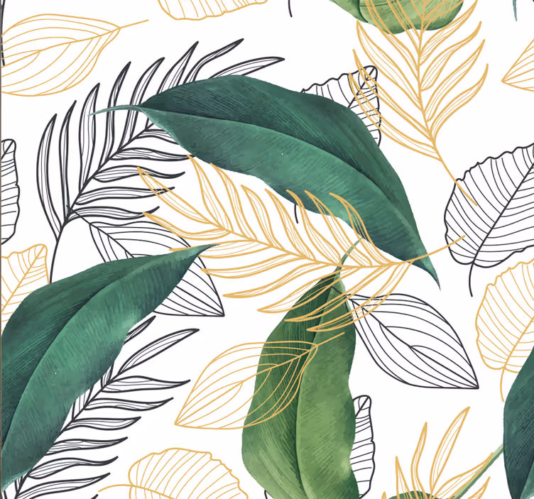 Outdoor roller blind with green and gold leaf art - TenStickers