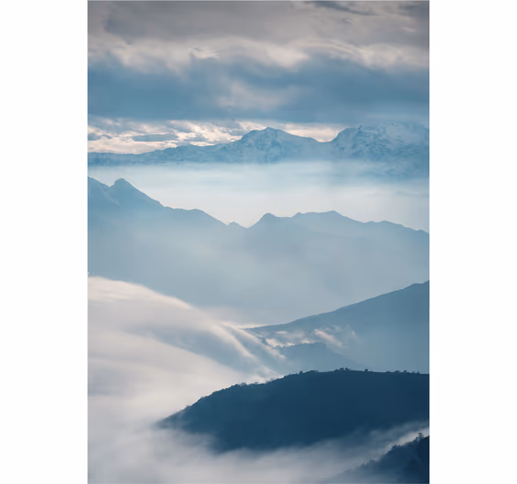 Living room roller blind cloudy mountains design - TenStickers